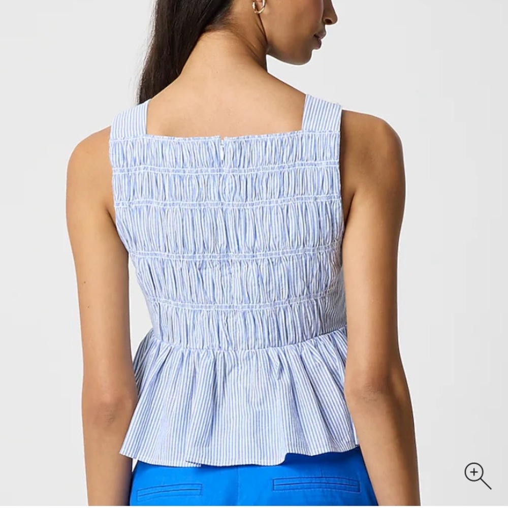 NWT J. Crew Top Womens 10 Striped Smocked Banker Blue Sleeveless 100% Cotton - Picture 3 of 11